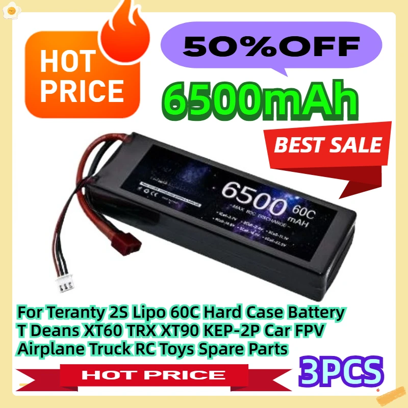 

For Teranty 2S Lipo 60C Hard Case Battery T Deans XT60 TRX XT90 KEP-2P Car FPV Airplane Truck RC Toys Spare Parts 7.4V 6500mAh