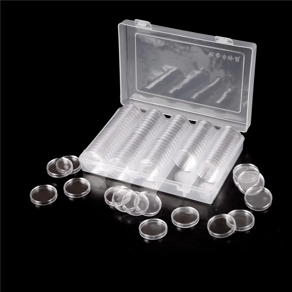 High Quality 100pcs Clear Coin Capsules Coin Case Holders 27mm Round Storage Boxes