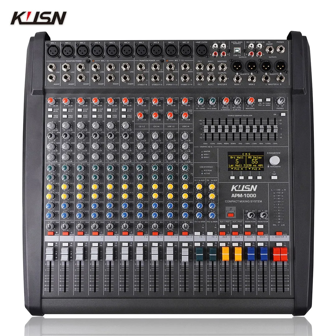 Mezclador amplificador Original Powermate 1000 W * 2 PM-1000 Consola mezcladora Digital profesional de 10 canales Consola mezcladora de sonido