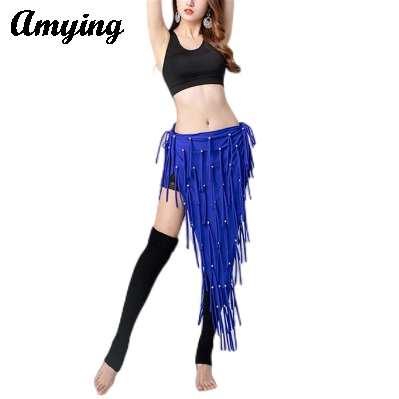 2024 Extended Bandage Modal Triangle Waist Scarf Pearl Women\'s Belly Dance Waist Scarf Tassel Spliced Bandage Fabric Skirt