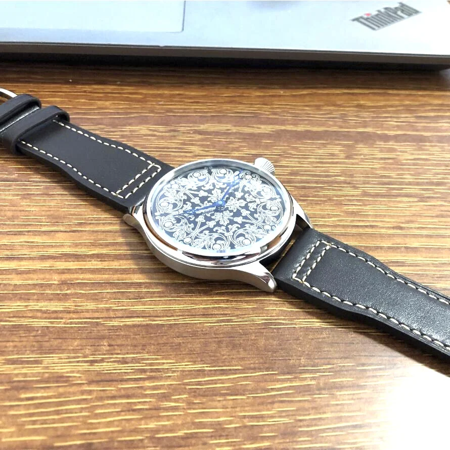44mm New Sapphire Crystal Or Mineral Glass No Logo Carved Dial Asian 6497 Mechanical Movement Men\'s Pilot Watch GR14-22