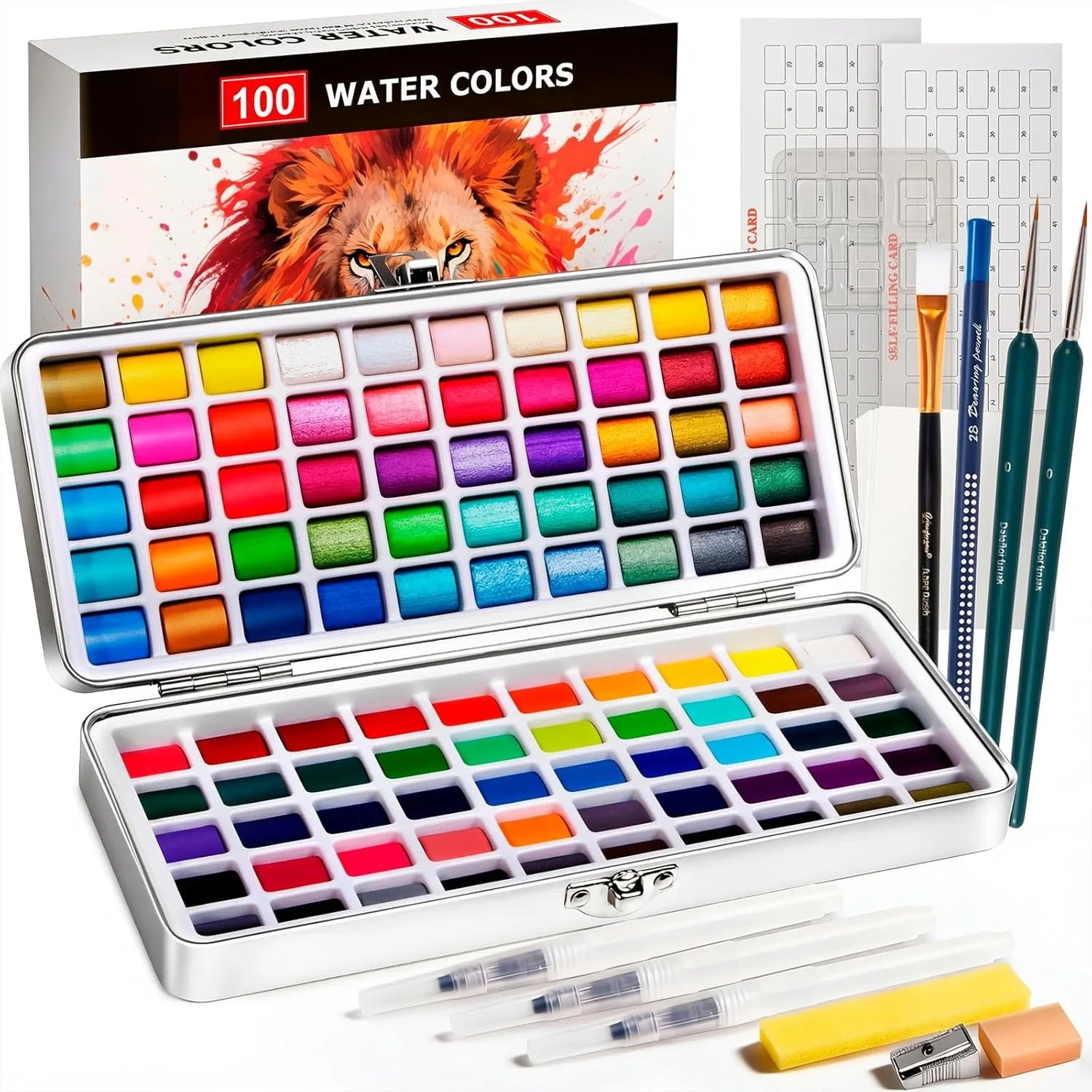 

100 Colors Watercolor Paint Set With 21 Piece Tools Travel Watercolor Kit With 7 Brushes 8 Watercolor Papers Palette Set For Kids Artists Teens Adults