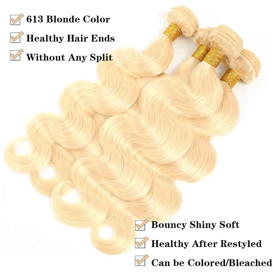 30 50Inch Colored Blonde 613 Body Wave Bundles Human Hair 3/4 Bundle 100% Brazilian Loose Wave Raw Human Hair Bundles Extensions image 5