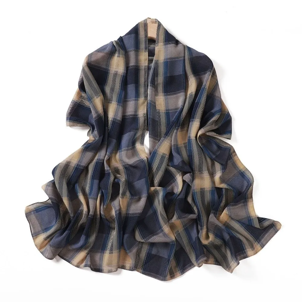 Fashion Long British Plaid Print Scarf Chiffon Ultralight Women's Hijabs Soft Breathable Beach Sun Protection Scarf