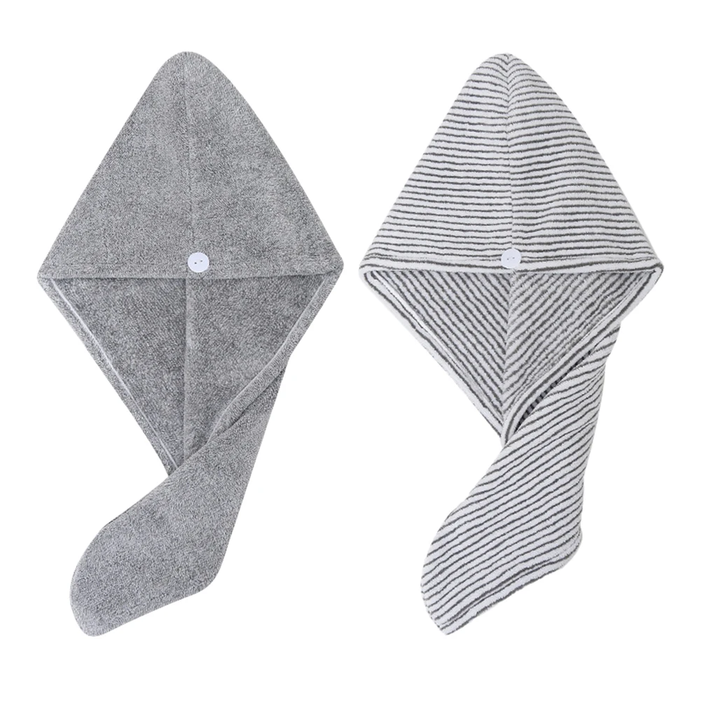 

2Pcs Hair Cap Bamboo Charcoal Fiber Towel Wrap Microfiber Drying Bath Hat Hair Towel Wraps Travel Absorbent Soft