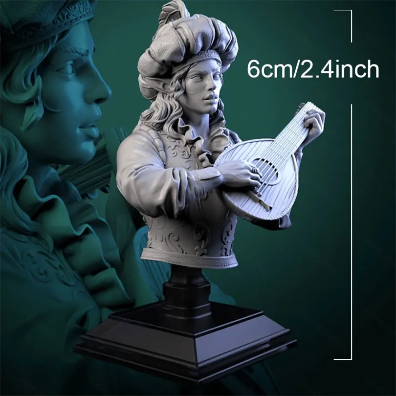 The Lute Player Girl Bust Resin Model Kits  Figurine Unpainted No Color 1472