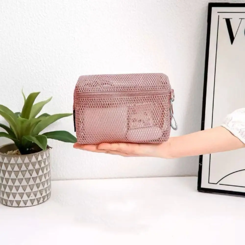 Casual Nylon Storage Pouch With Zipper Mesh Cosmetic Bag Hand-held Multipurpose Toiletry Wash Bags Women