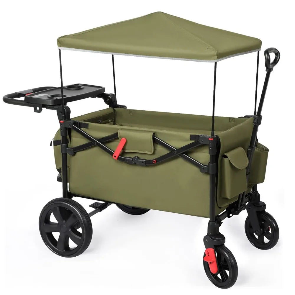 

Wagons for Two Kids & Cargo, Collapsible Folding Wagon Stroller with Adjustable Handle Bar,Removable Canopy with 5-