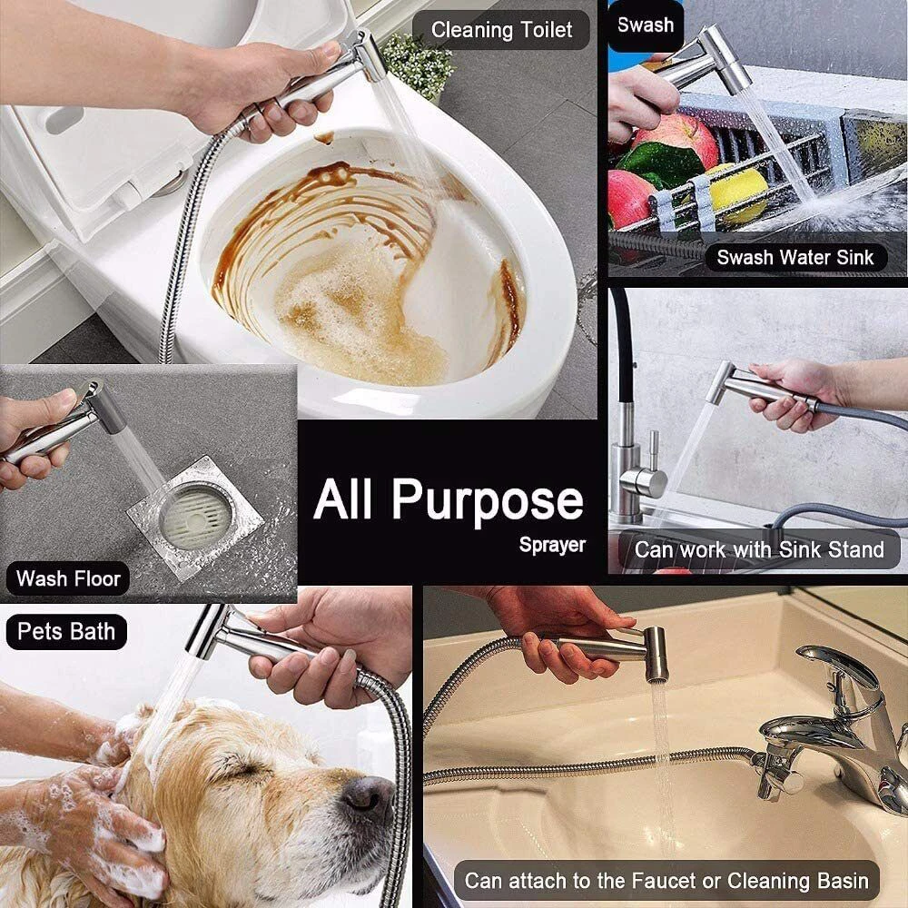 Handheld Bidet Toilet Sprayer Set Stainless Steel Bidet Faucet Wall Mounted Toilet Spray Gun Bathroom Shower Head Self Cleaning