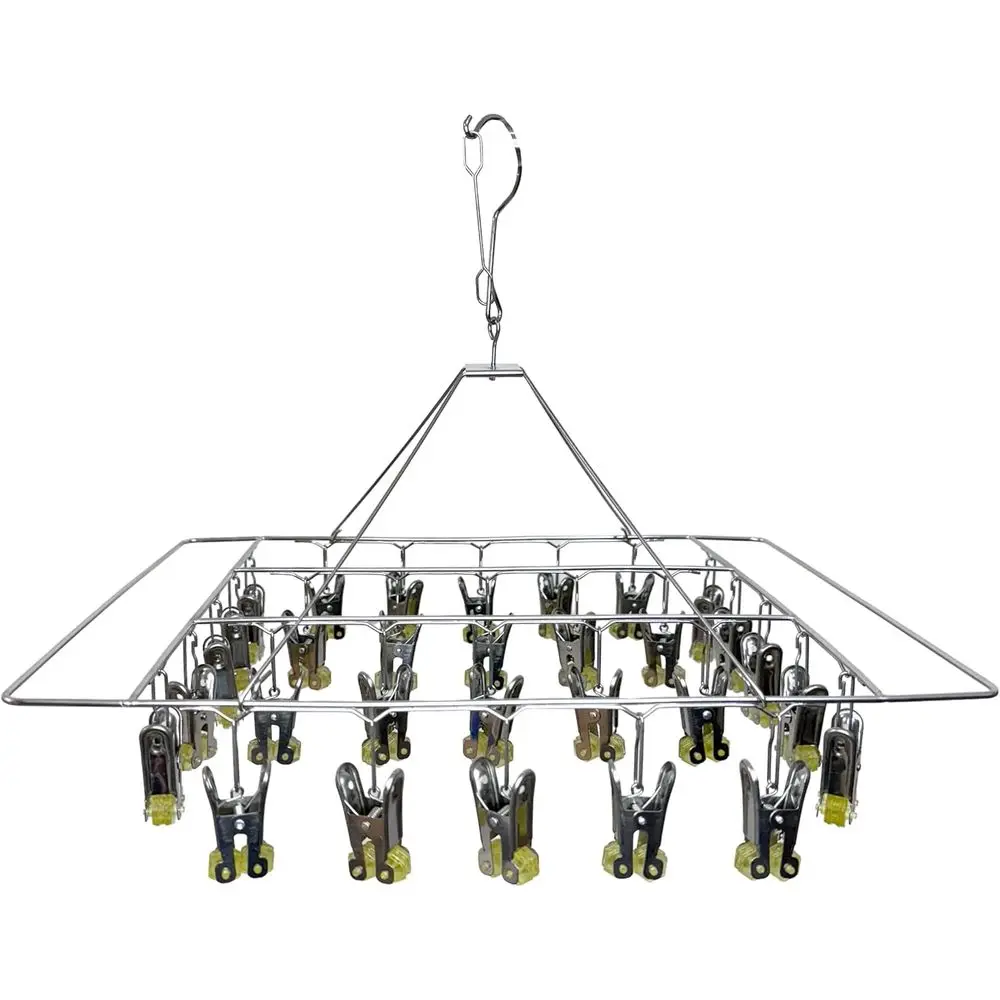 

Полка для белья из нержавеющей стали с 30 зажимами, ветрозащитная вешалка для носков, бюстгальтеров, нижнего белья