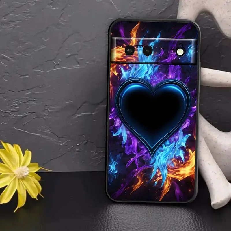 الترتر اللون الفن الحب القلب قضية الهاتف لجوجل بكسل 9a 9 8A 8 7 7A 6 6A برو XL 2024 5G أسود لينة غطاء سيليكون بولي يوريثان #4