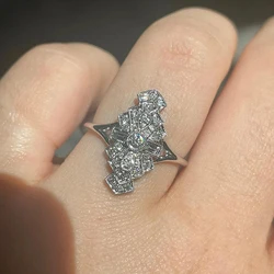 Huitan Personality Geometric Shaped Women Rings Wedding Accessories Brilliant Cubic Zirconia Luxury Silver Color Female Jewelry