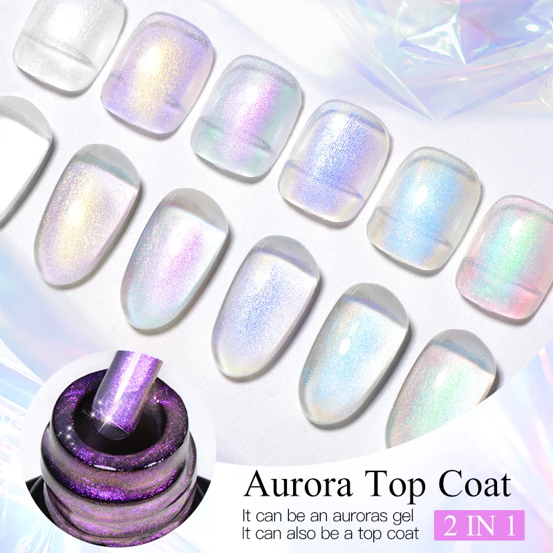 7ml Moonlight White Aurora Glitter Gel Nail Polish Top Coat Iridescent Pearl Effect Shining Semi Permanent Nail Art Gel Varnish