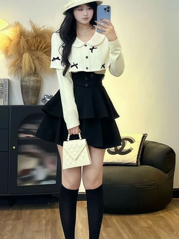 

Slimming Sister New Year Outfit High-End Feelings Winter Knot Cloak Top Puffy Skirt Set Women's Fashion Ensemble