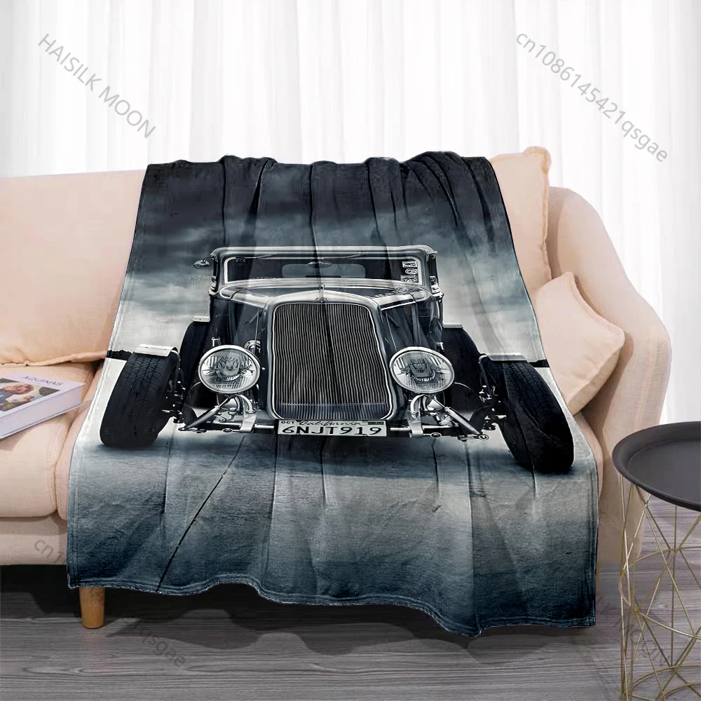 Multiple sizes Classic vintage car front view print blanket adult children warm for home travel soft and comfortable blanket