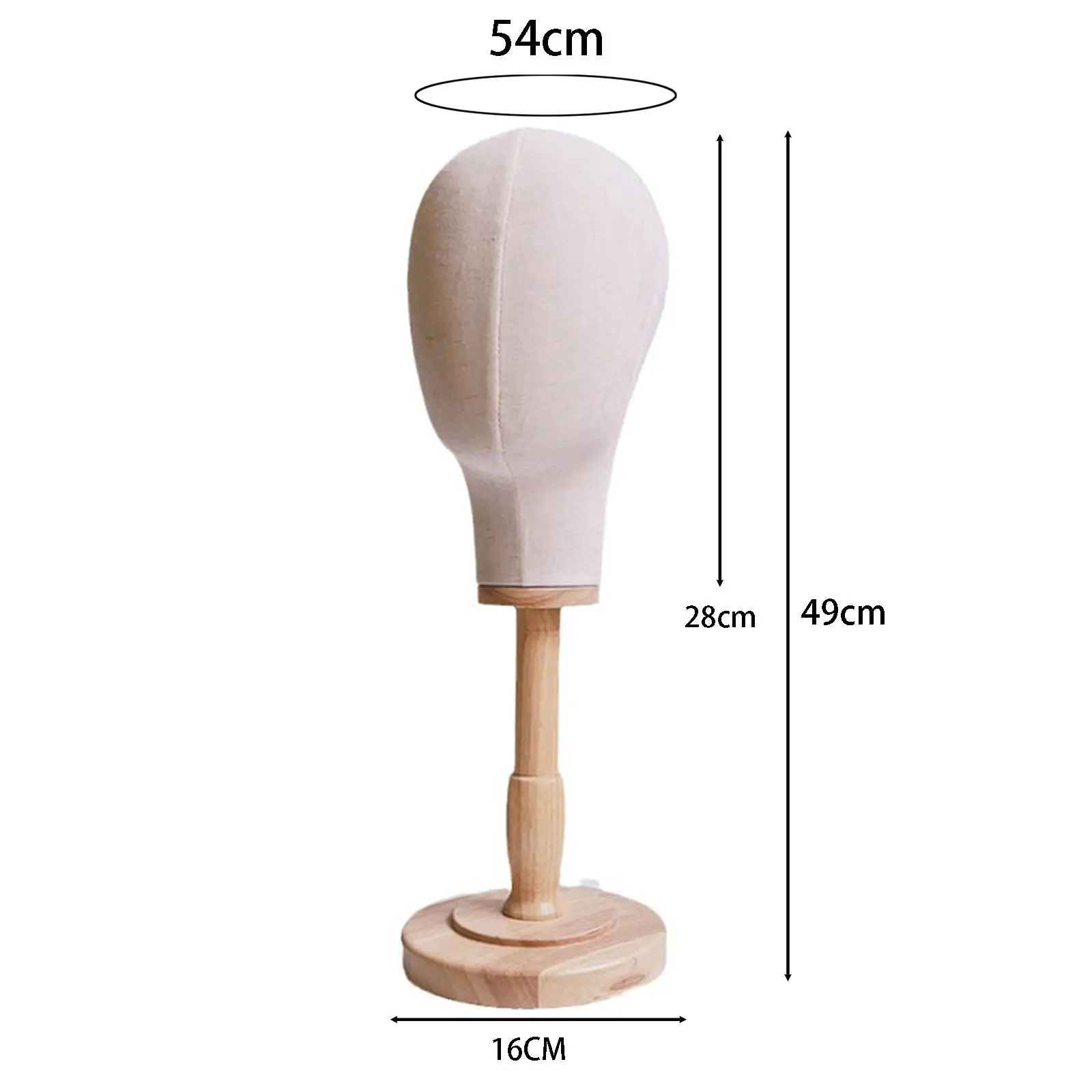 Manequim portátil Display Stand com base de madeira, elegante cabeça manequim, Circunferência 54cm, Shopping Mall Iniciante Estilista