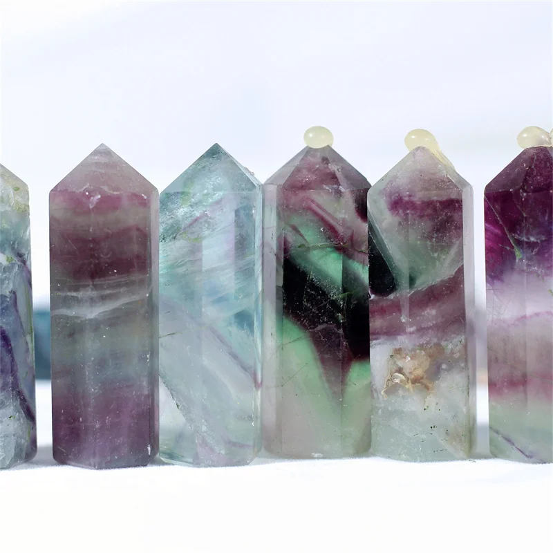 Natural Crystal Rainbow Fluorite, Mini Point, Wand Tower, Hexagon Prism, Real Stones for Healing, Meditation, Gift, 5cm, 5Pcs
