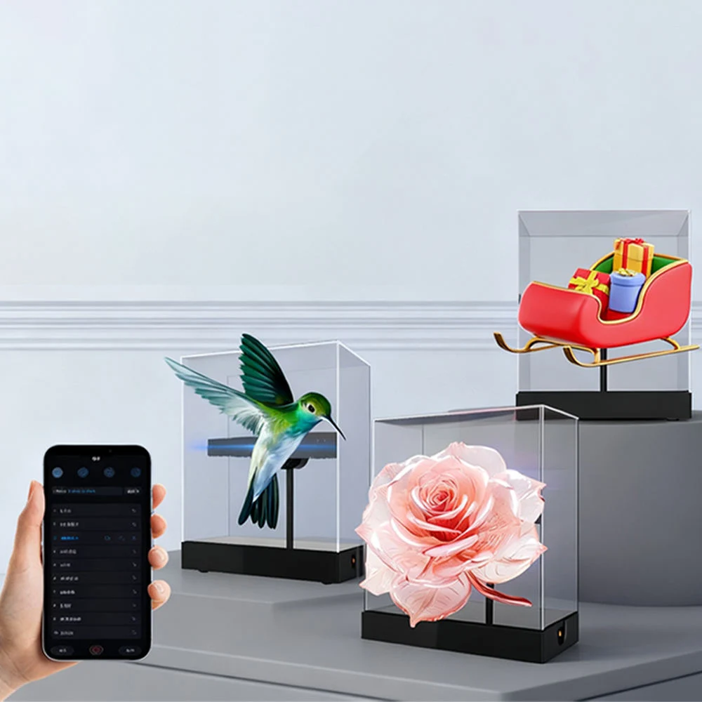 3D holografische ventilator LED-lichtdisplaydoos - Halloween en Kerst Desktop Decor Video- en beeldspelfunctie