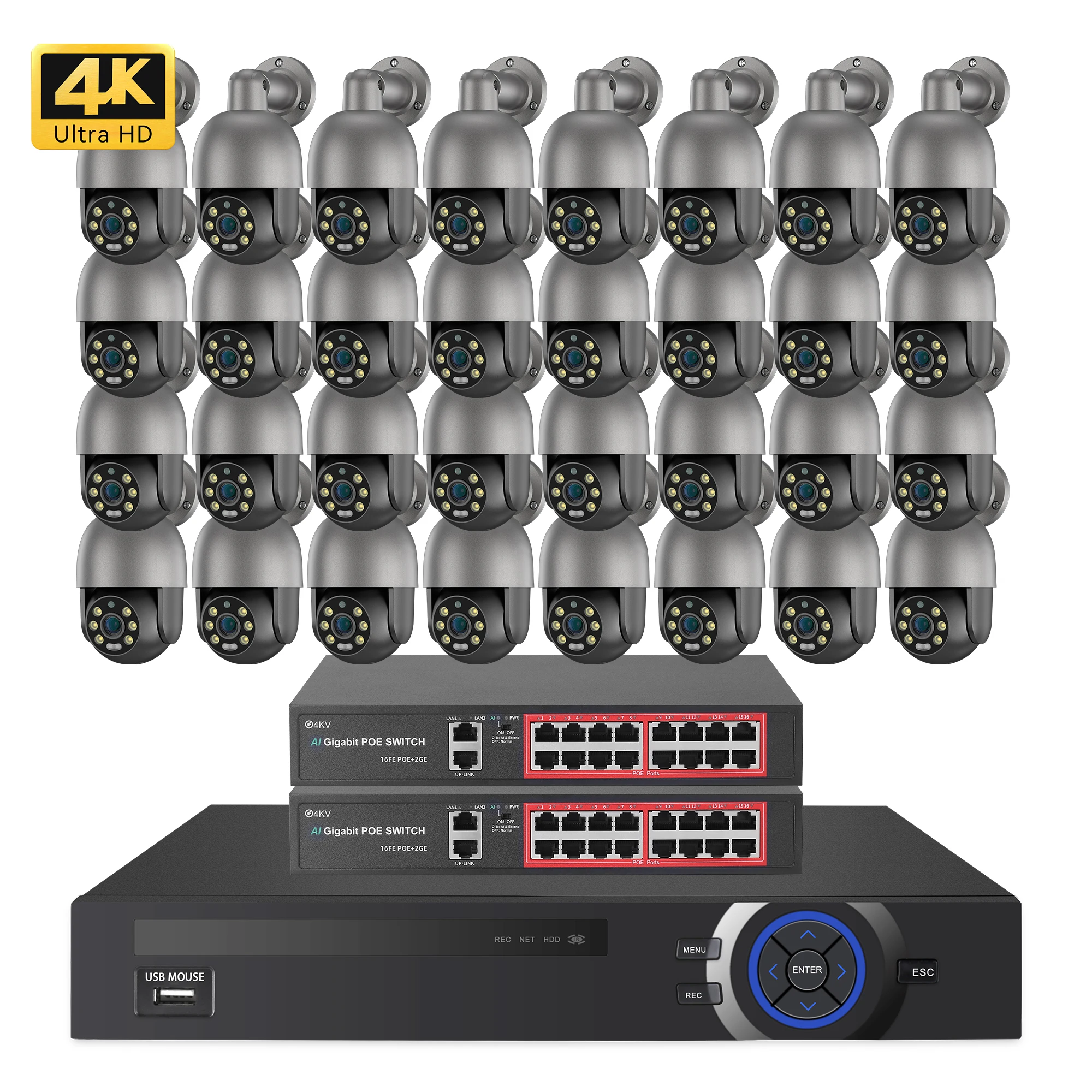 Products subject to negotiation8MP 4K Auto Tracking Ptz Camera 32Ch Nvr Poe Set Surveillance Security Camera System Ip 32