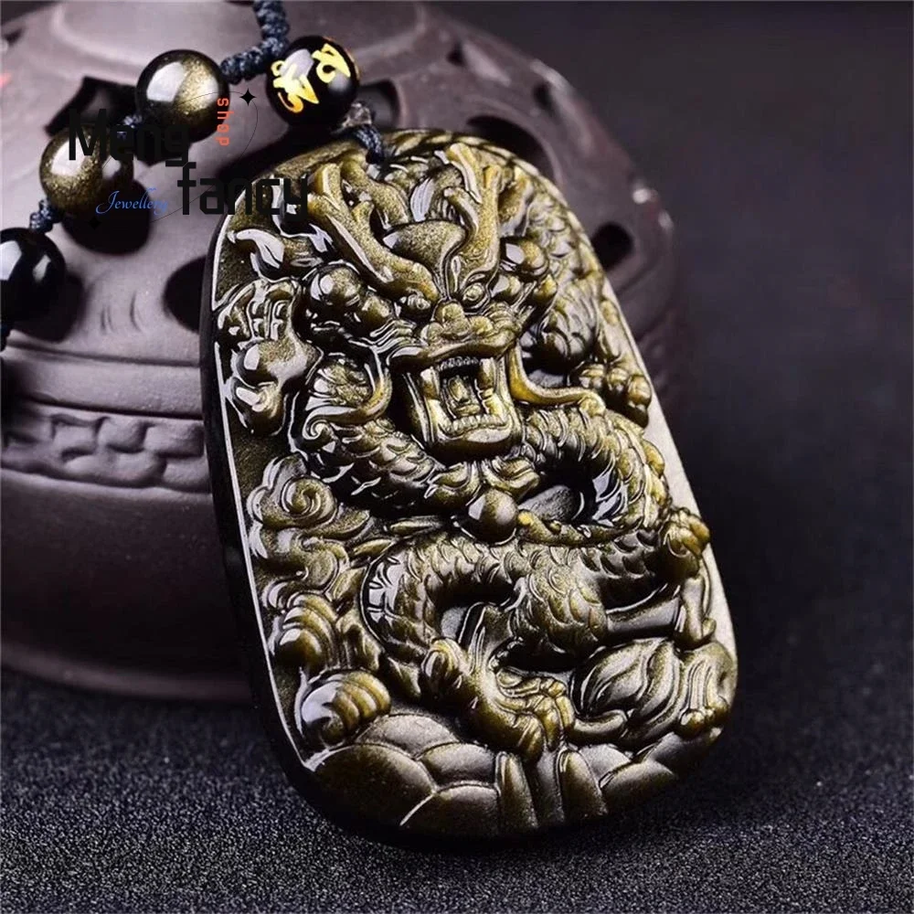 

Natural Gold Obsidian Zodiac Dragons In The Four Seas Pendant Men Exquisite Luxury Fashion Fine Jewelry Best Selling Handicraft