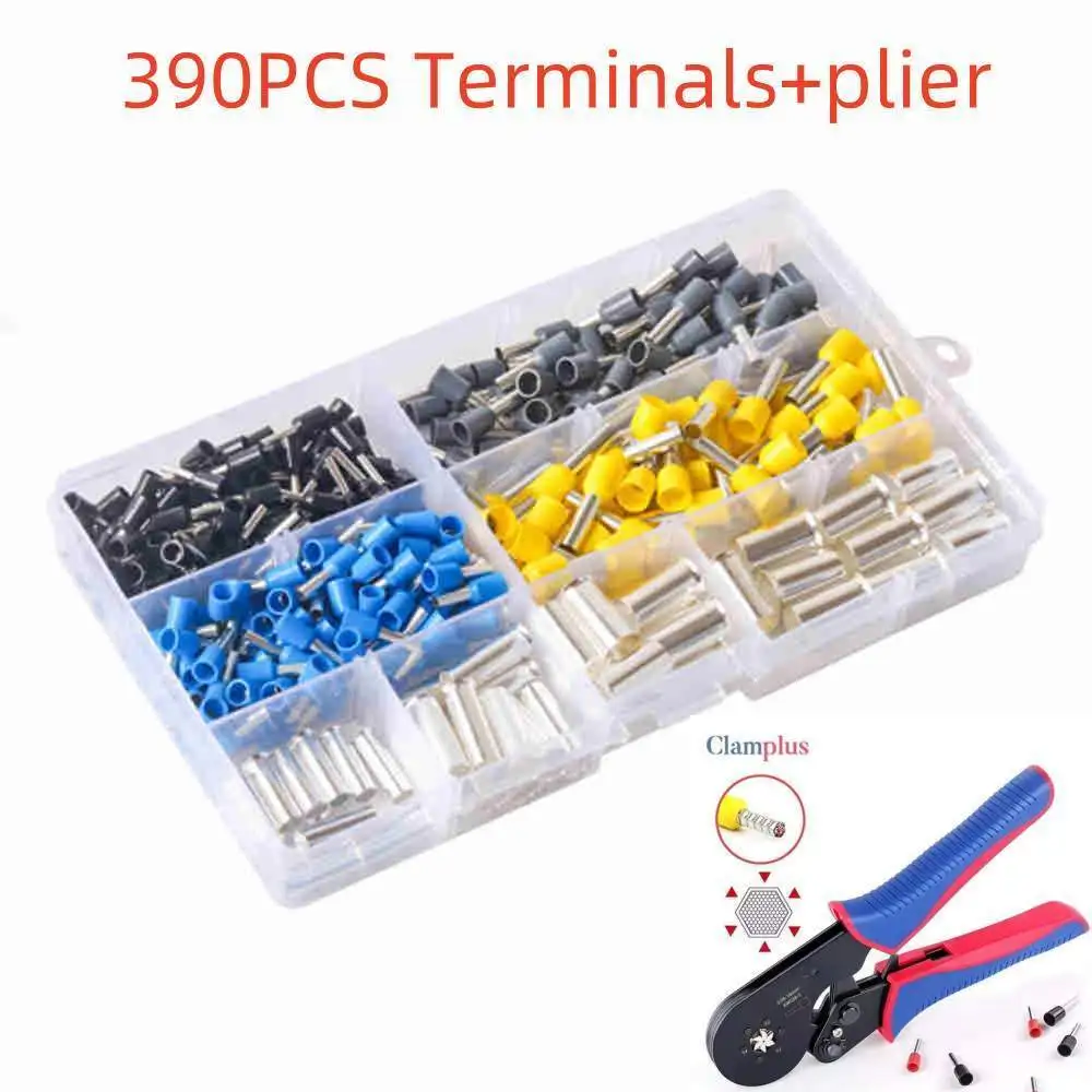 390PCS AWG (2 4 6 8 10 12 14 16) Wire Ferrules Kits Crimp Terminals+1x Plier