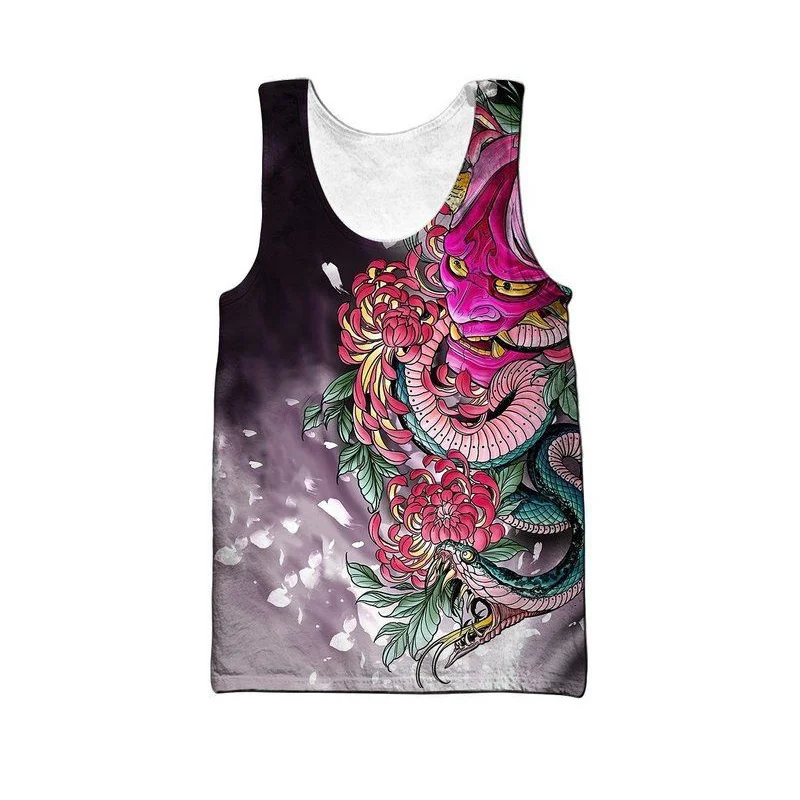 Japanese Samurai Armor Mask Print Tank Top For Men Daily Sport Wear Casual Basketball Vest Breathable Summer Gym Sleeveless Top