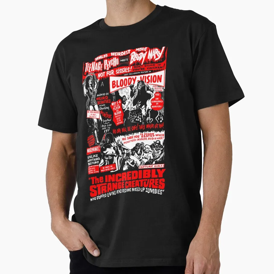 

INCREDIBLY STRANGE CREATURES 80s Horror Movie Scary Halloween gift T shirt for man All size Tops 100% cotton clothes