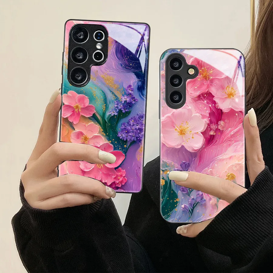 Flower Case For Samsung A57 A37 A07 A17 A36 A56 A16 A06 A26 A15 A25 A35 A55 A14 A24 A34 A54 5G Tempered Glass Phone Case