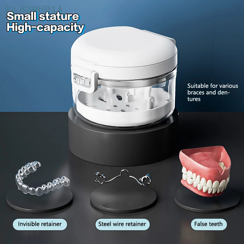 Denture Storage Box Orthodontic Aligner Retainer Braces Storage Box False Teeth Container Open Lid Automatic Lifting