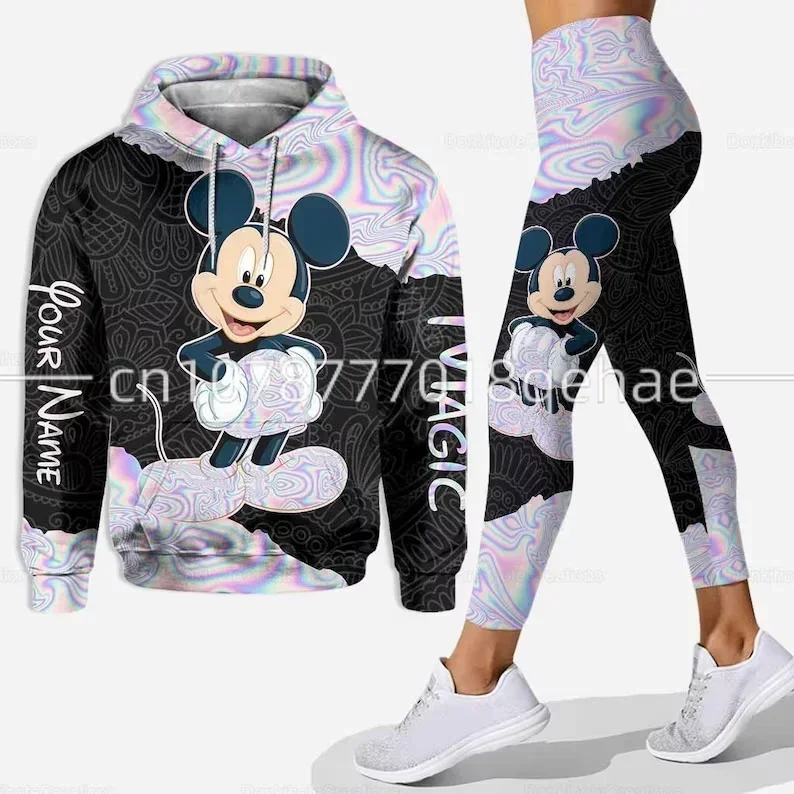 2024 New Mickey Minnie Hoodie Women\'s Hoodie Yoga Pants Set Disney Custom Name Yoga Hoodie Tights Fashion Sportswear