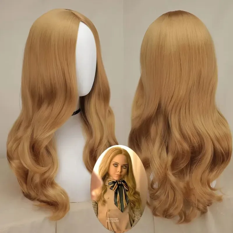 Megan Cosplay Costume Wigs M3GAN Megan Long Wave  Brown Ginger Curly Synthetic Wig for Cosplay Party Halloween Costume