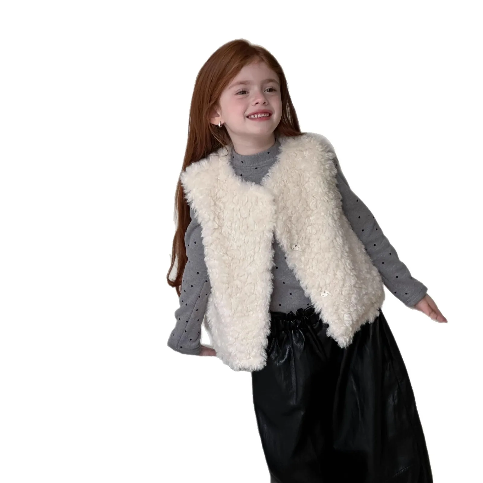 Fashion Kids Girls' Fur Vest 2026 Winter Children's Lambskin Atmosphere Vest Warm Stylish and Versatile Coat Waistcoat