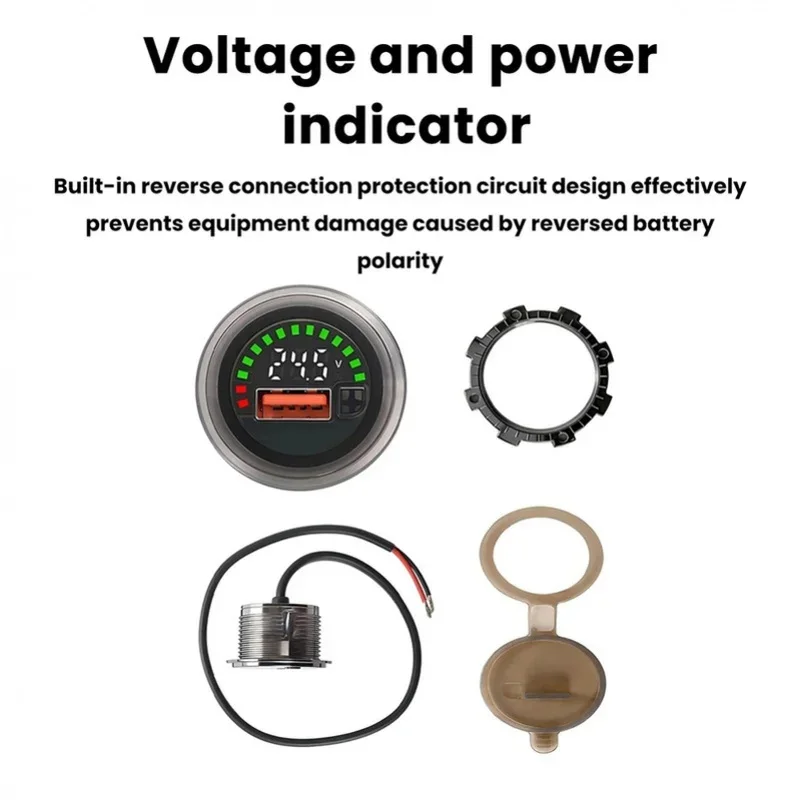 3625 Waterproof Round Digital Voltage Meter Battery Level Indicator DC 7-30V USB+Type-C Reverse Protection Low Voltage Alarm