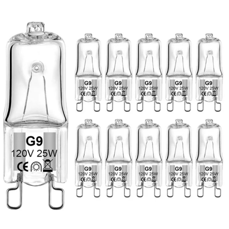 Eco Halogen Light Bulbs G9 120V Pack of 10/50/100 - 25W 40W 60W LED Inserted Beads Crystal Lamp for Energy Efficient Lighting