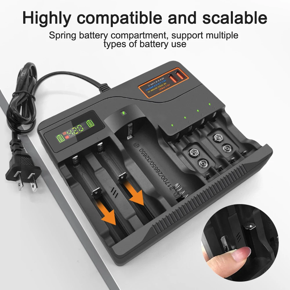 Battery Charger for 3.7V 18650 26650 21700 32650 14500 16340 Lithium Rechargeable Battery Charger AA AAA 9V Battery Charger