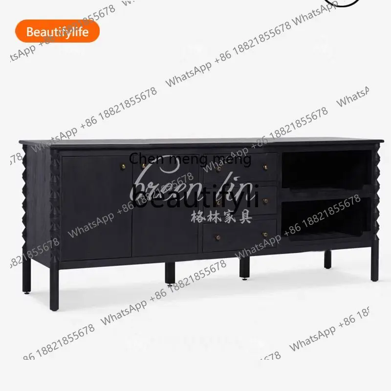 2003 American retro black TV cabinet French side cabinet against the wall drawer storage side cabinet