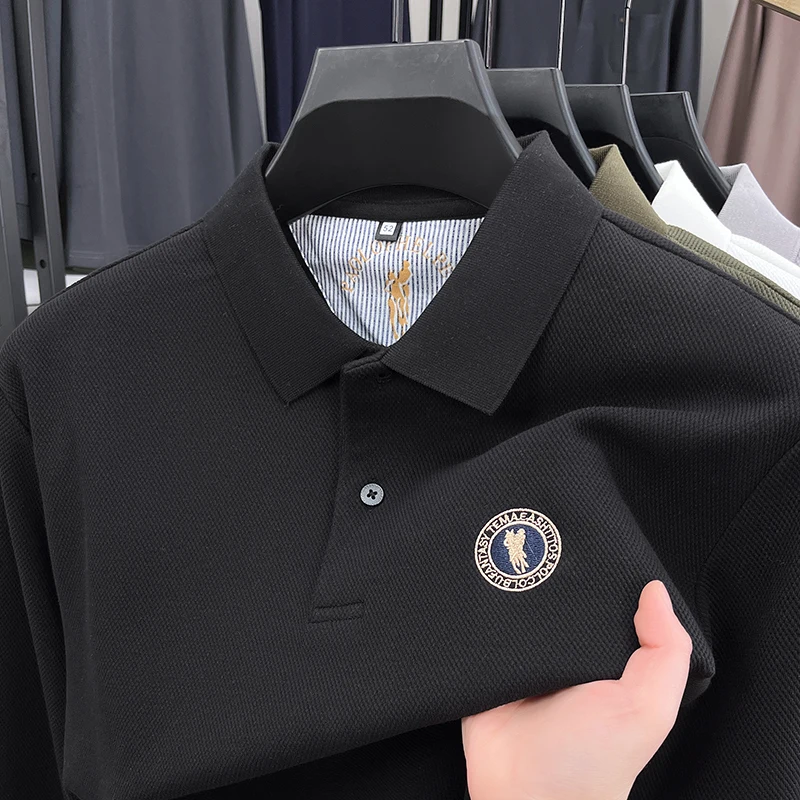 

Fashion silk cotton long sleeved polo shirt autumn new comfortable casual luxury brand Paul Pony embroidered men's lapel T-shirt