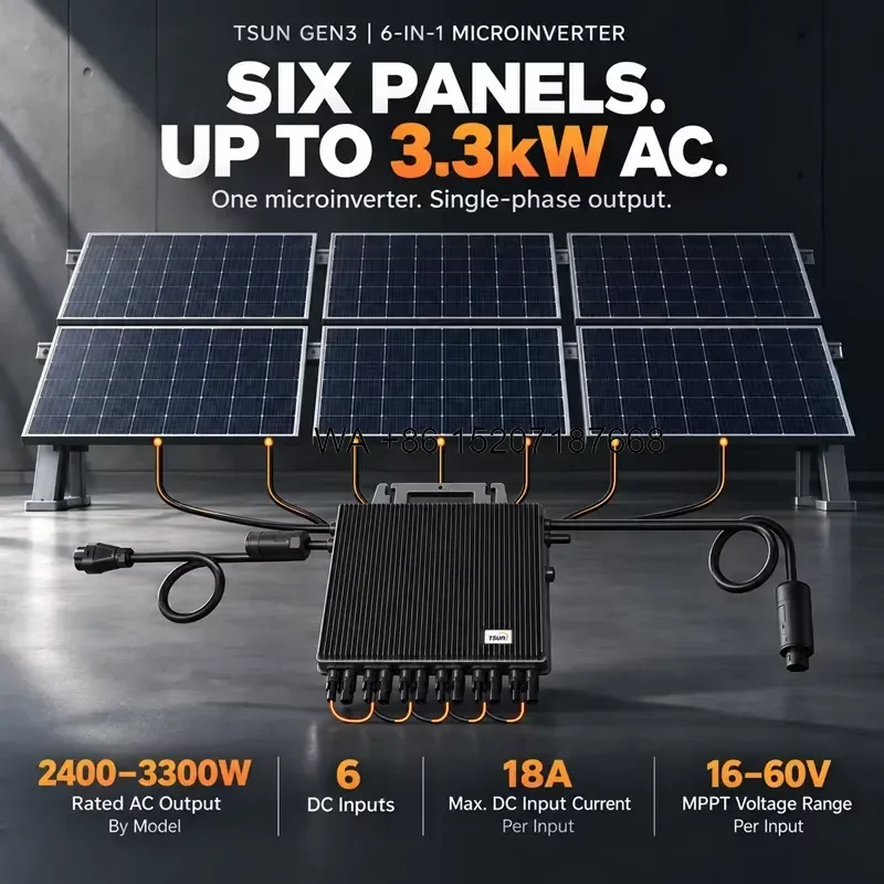 Wmwmnu 6 in 1 Solar Micro Inverter 3000W with 6 MPPT Grid Tied Inverter for Home Solar Power System Residential Rooftop PV