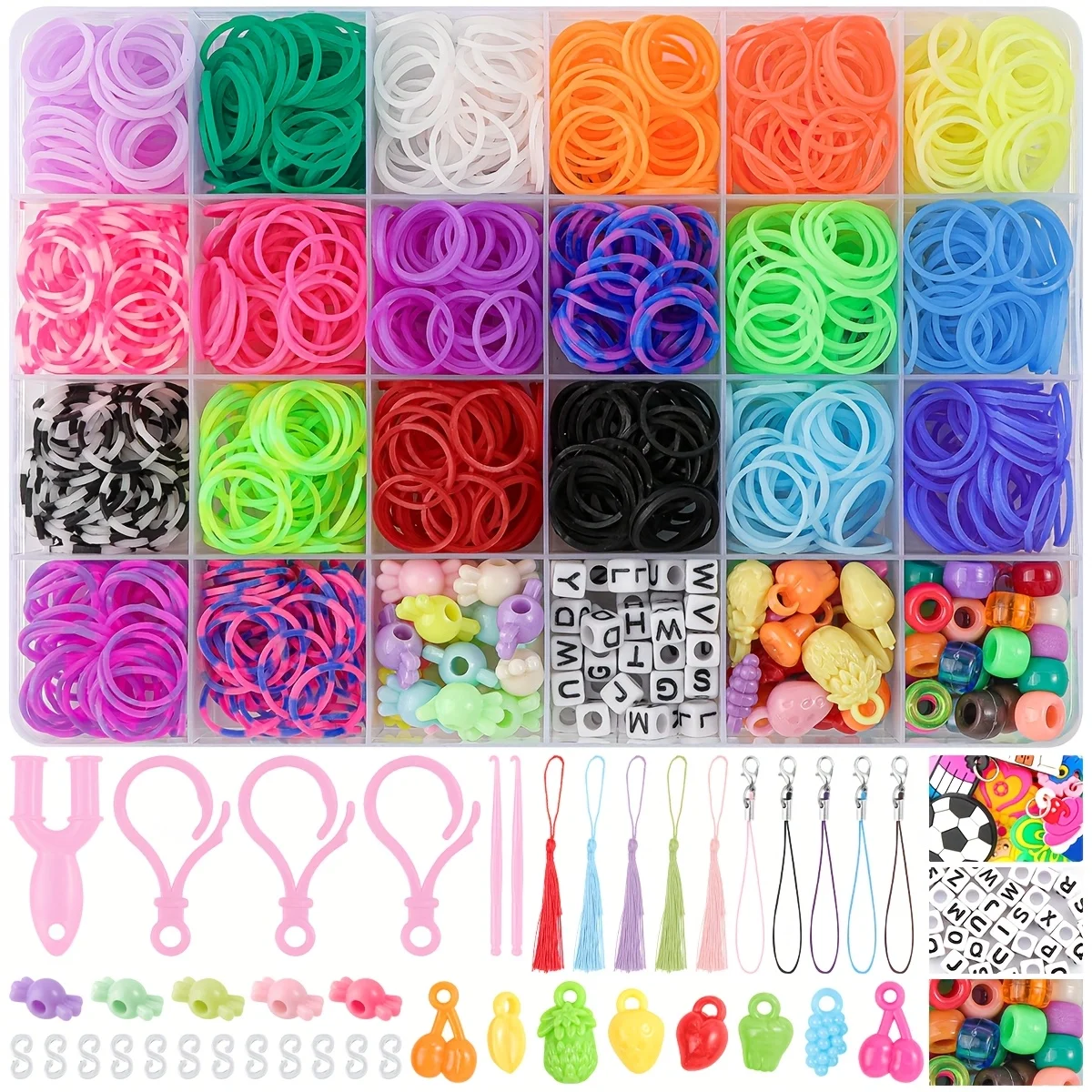 New DIY Rubber Bands for Bracelets Kit, Equipped with Various Keychains, Crochet Hooks Loom Band, Toys Fo Girls  Beads Set