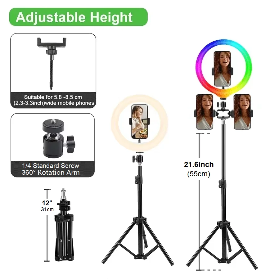 Photography LED Video Light Ring Lighting Photo Studio Lamp Kit For Shoot Live Streaming Youbube With Phone Holder Tripod Stand