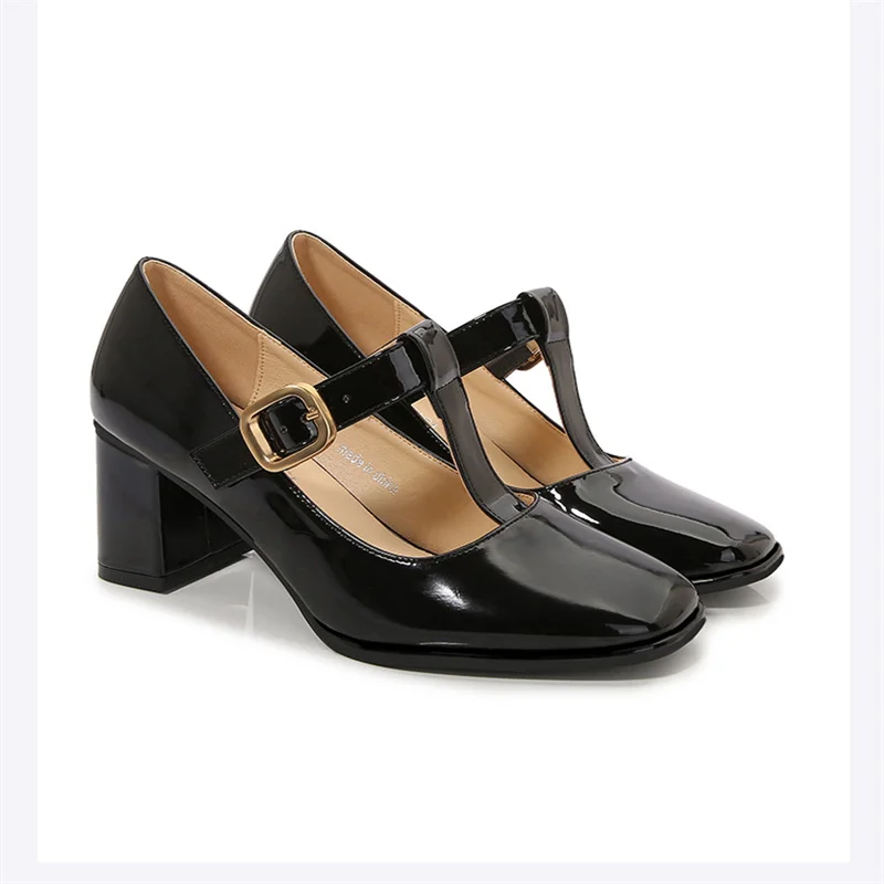 High Heels Women Shoes Black Thick Heel T-shaped with French Retro High Heels Platform Shoes Plus Size46 Wedding Shoes Bride