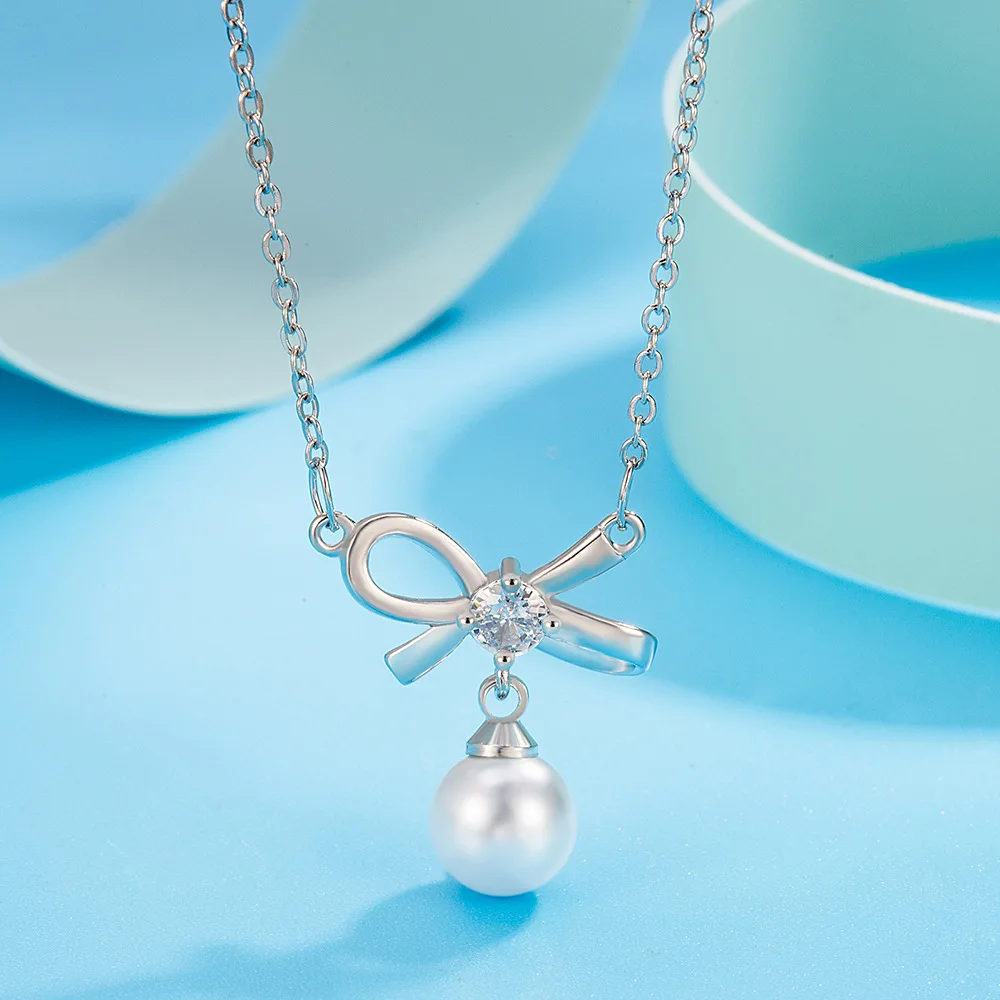 

925 Sterling Silver Necklace Bow Round Bead Necklace Women's Fashionable Simple Birthday Party Wedding Anniversary Jewelry Gift
