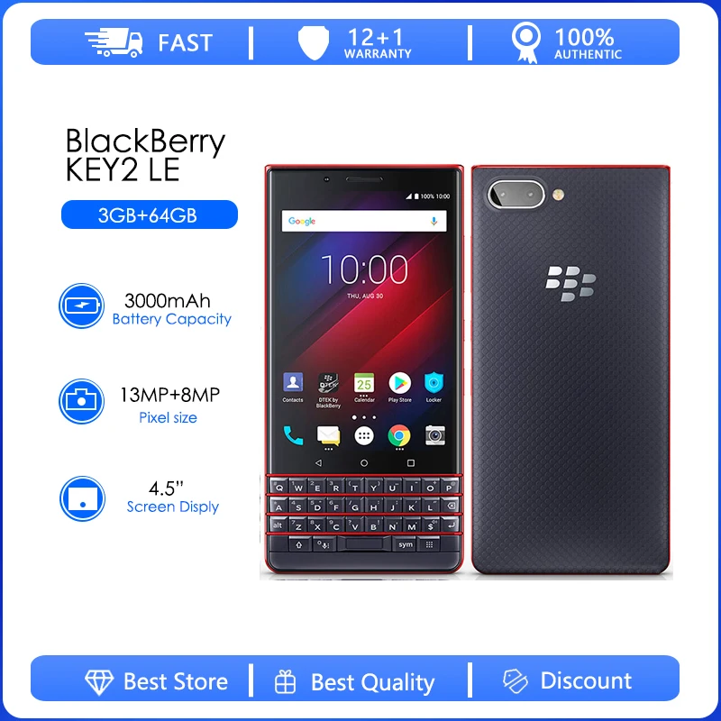 BlackBerry KEY2 LE Восстановленный-оригинальный Восьмиядерный 13 МП 4,5 "3500 мАч 3G B ОЗУ 32 Гб 64 Гб ПЗУ 3G 4G LTE сотовый телефон