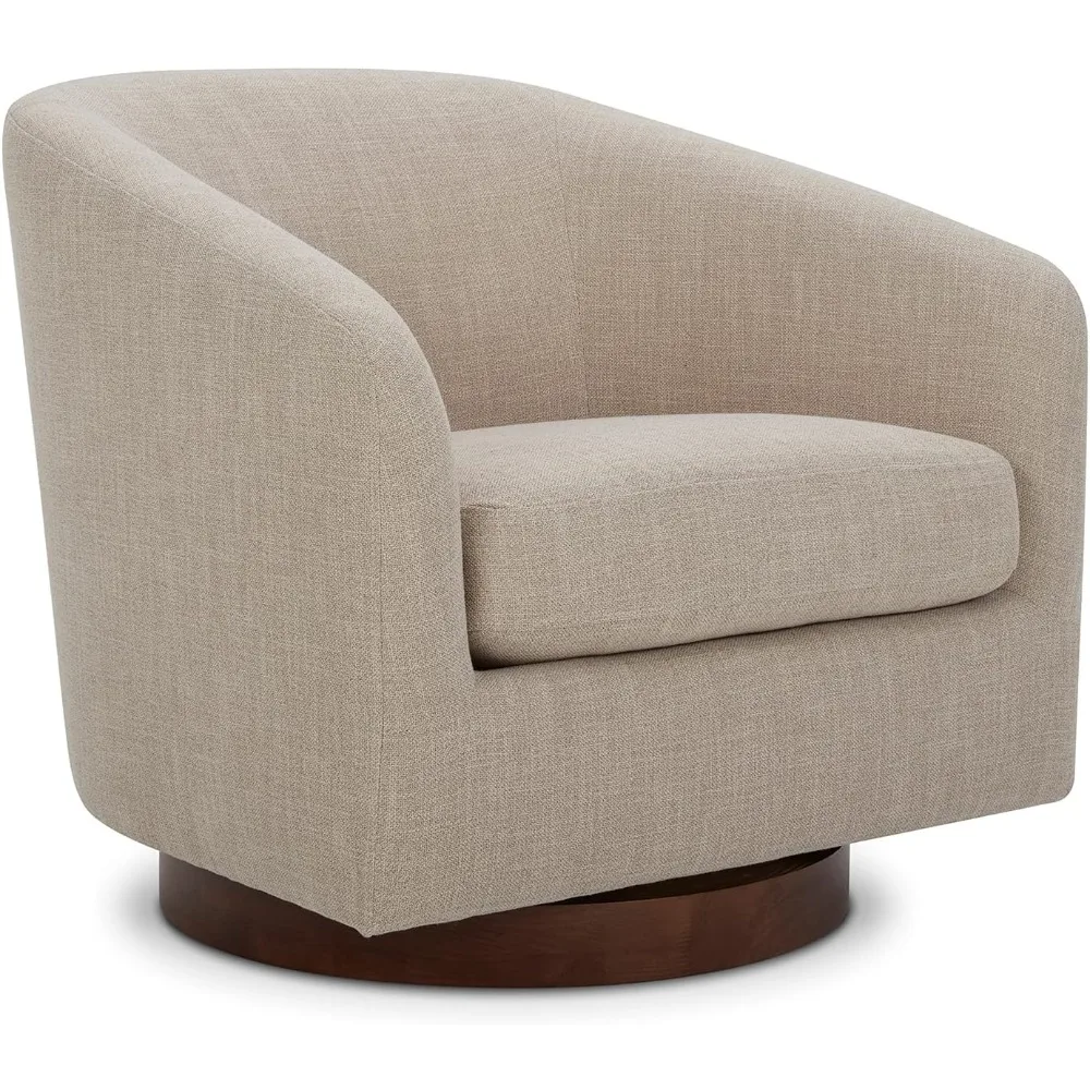 Swivel Accent Chair, FSC Certified Upholstered Fabric Barrel Chair for Living Room, Flax Beige