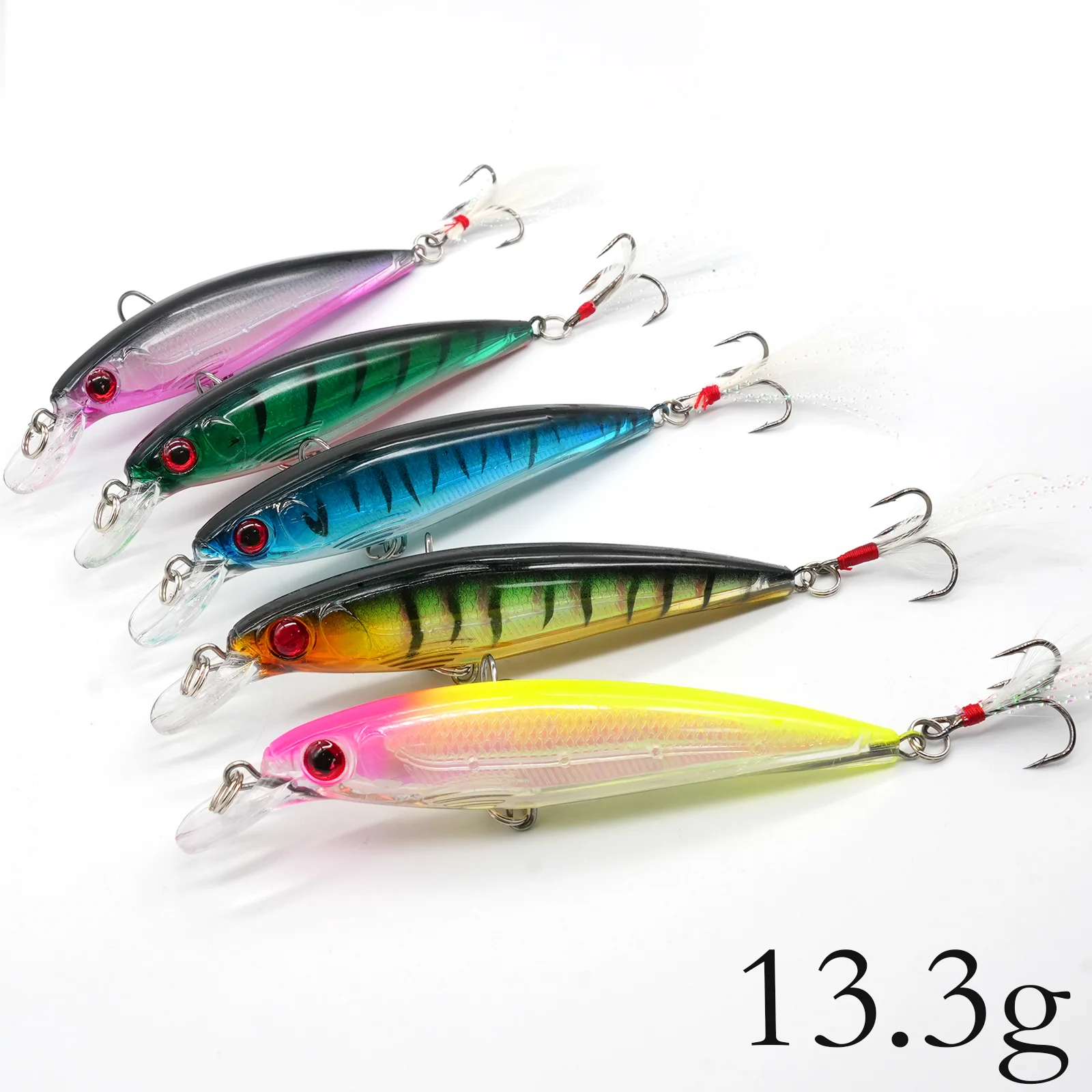 

Aorace 5 шт./кор. лазерные 3D глаза бионическая рыболовная приманка для гольяна жесткая приманка с тройными крючками с перьями для максимального ловли