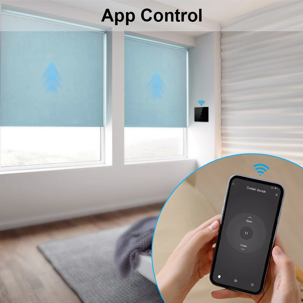 QCSMART Roller Shutter Blinds Curtain Switch Backlight Luminous Tuya Smart Life App Remote Voice Control Google Assistant Alexa