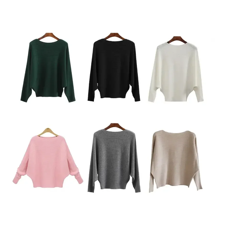 

2025 Autumn Winter Solid Long Sleeve Knitted Sweater Women Loose Slash Neck Pullover Lady Casual Off Shoulder Knit Jumper