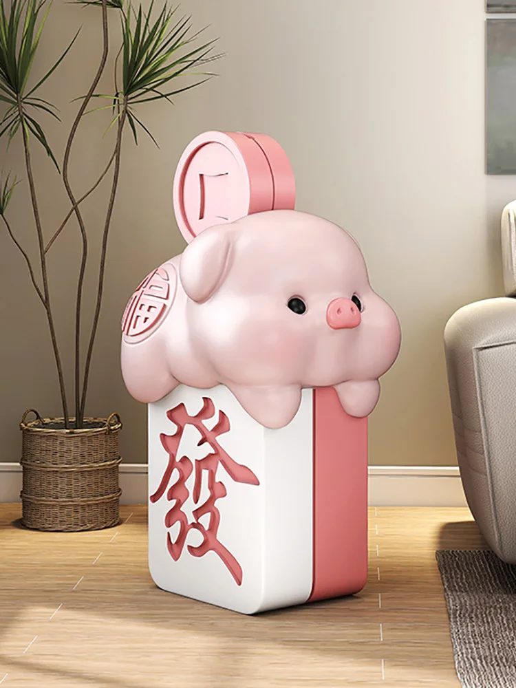 Home Decor Lucky Pig Statue Living Room Large Floor Decor Creative Animal Resin Sculpture Ornament Piggy Bank Housewarming Gift