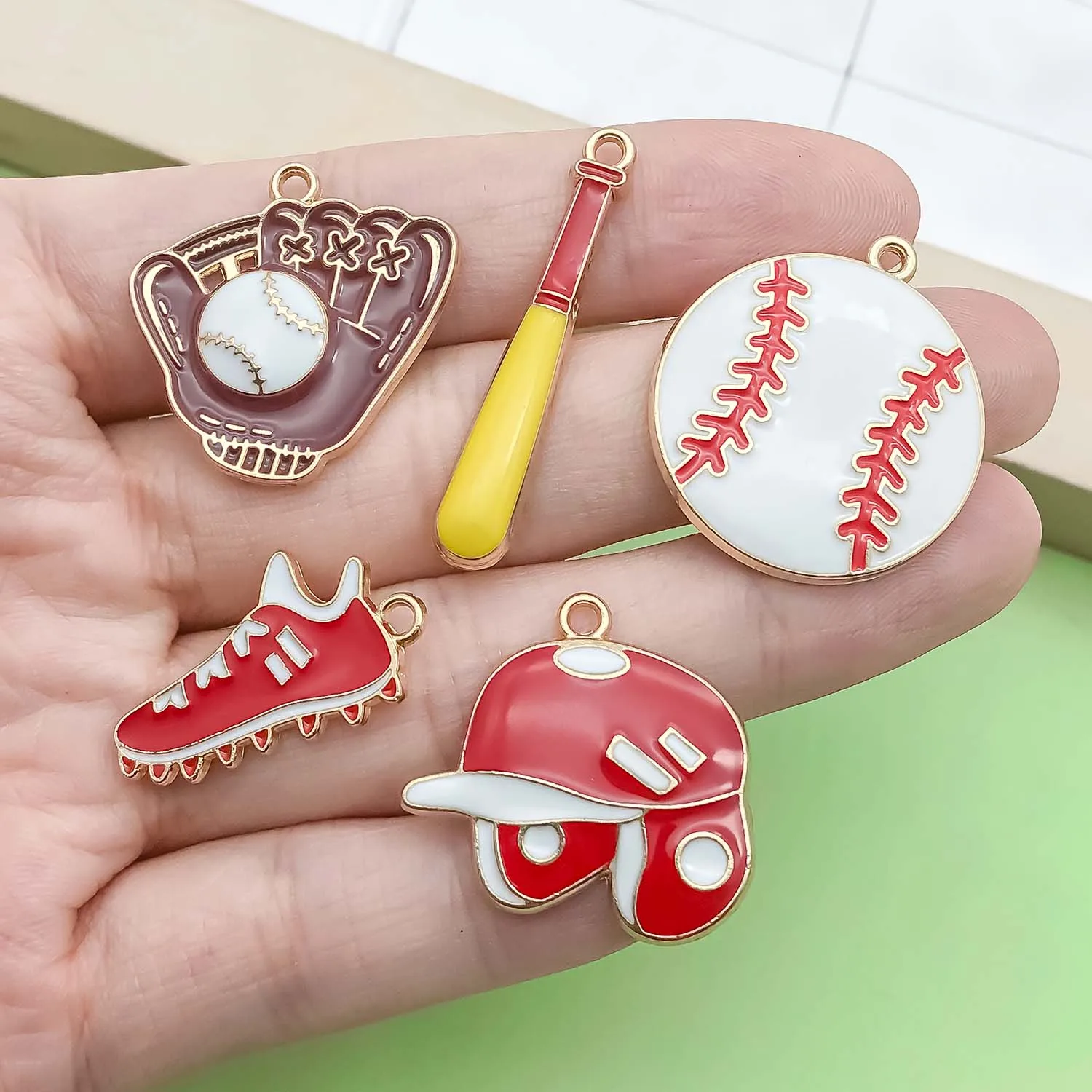 10pcs Enamel Baseball Sports Charms Alloy Gloves, Ball Caps, Sneakers Pendants For DIY Jewelry Making Accessories