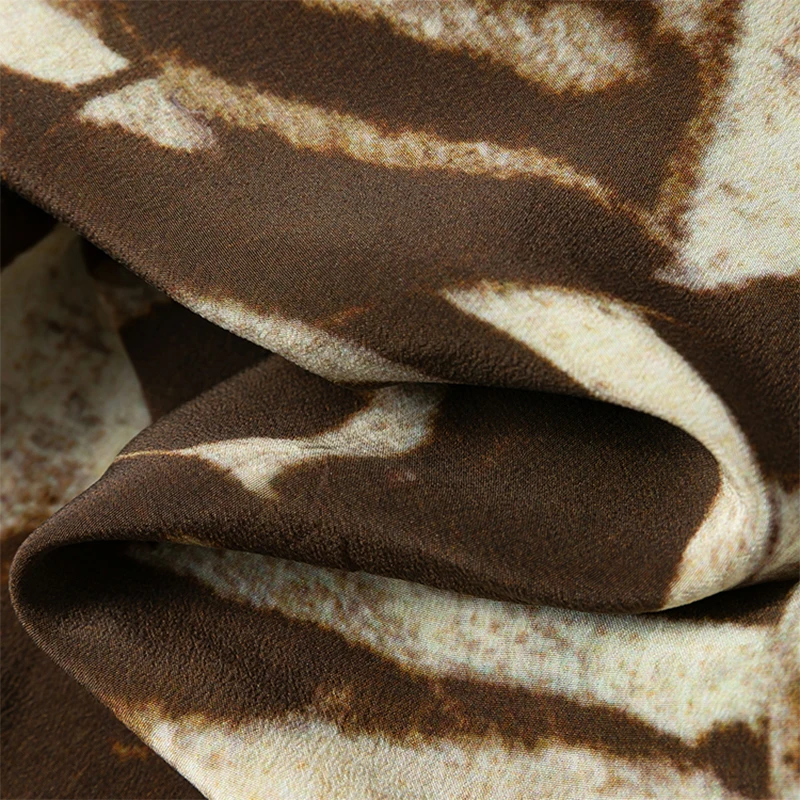 المرأة بروتيل 100% التوت الحرير كريب دي تشاين الحرير القهوة زيبرا مطبوعة قمة الموضة قميص سترة الصيف الشاطئ M1244